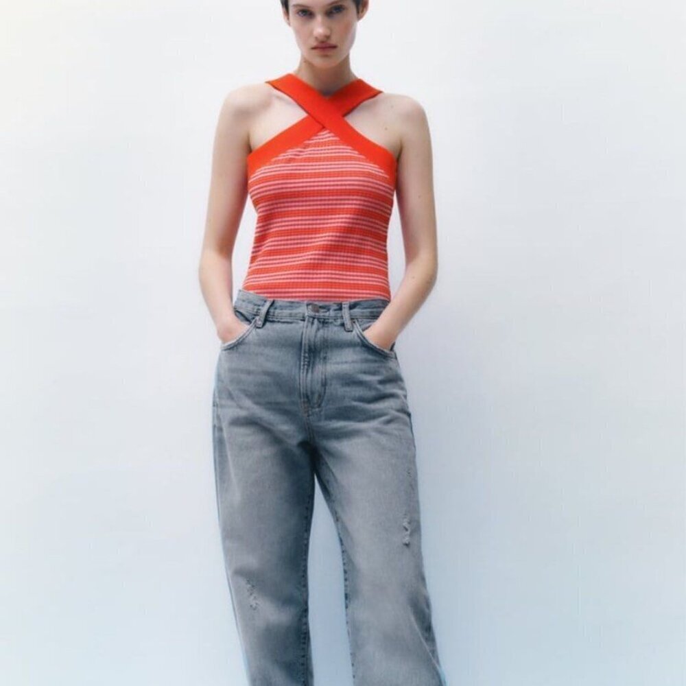 ZARA REDPINK CRISSCROSS TOP BODYSUIT ONEPIECE SIZE 0962/158/944